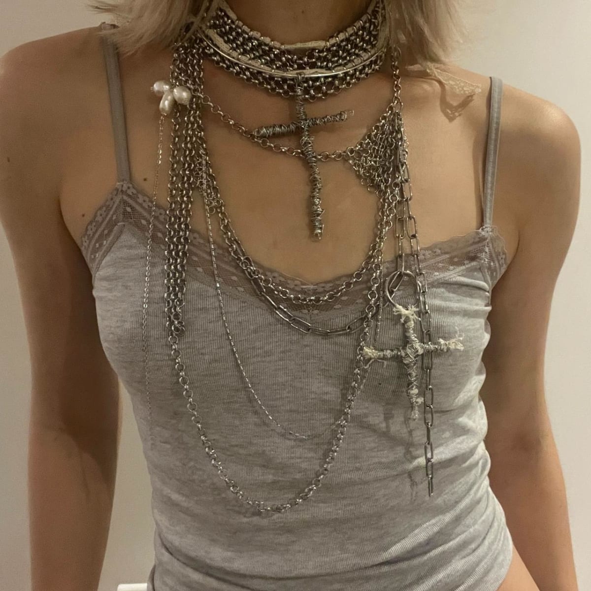 Asymmetrical Chain with Pendant Cross — handmade statement jewellery, Baby Toefu